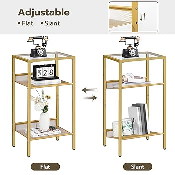HOOBRO Tall End Table, 3-Tier High Side Table Tempered Glass